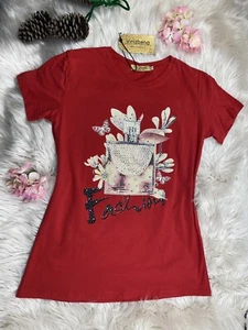 Women’s Blouse, Short-sleeves Shirt, 3D Decorated With Glitter Size 3XL Red 009 - Picture 1 of 4