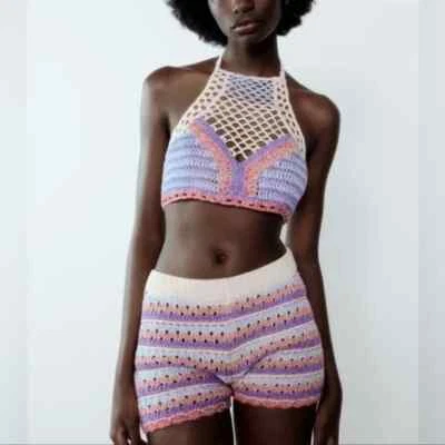 Pantalones Cortos Zara Coloridos Crochet Rayas Talla Mediana Foto 1 de 4