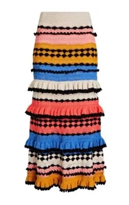 Zimmermann Tiggy Frill Tiered Skirt | Crochet, Navy Multi, Colourful, Stretch - Bild 1 von 7