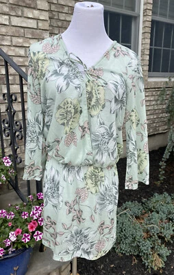 Túnica PrAna KEOKI pequena feminina cobertura praia resort verde floral - Imagem 1 de 4