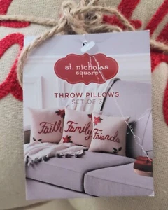 3 Christmas Throw Pillows. 12x12 size. Friends, Family, Faith. By St. Nicholas - Picture 1 of 3