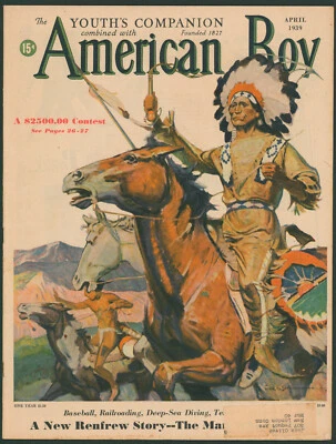 American Boy Magazine April 1939 Native American Indian Cover ~ Undersea Movies Foto 1 de 3