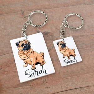 Pug Dog Personalised Name Keyring / Keychain Gift Idea Mum Sister Aunty Mom - Picture 1 of 5