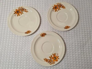 Vintage Saucer Plates Orange Flowers Floral Design Made in Romania Set of 3 - Picture 1 of 9