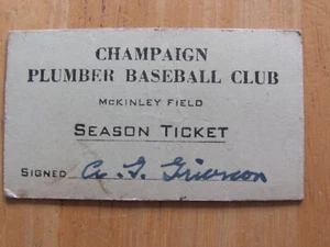 Boleto de temporada de 1940 Champaign Illinois plomero club de béisbol - Imagen 1 de 3
