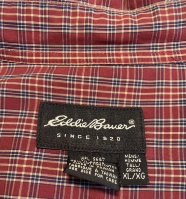 Eddie Bauer XL TALL 100% Cotton Red Plaid Button Down Shirt 17 1/2-34 - Image 1 of 4