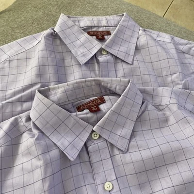 Dos camisas de trabajo rojas de manga larga con botones sin planchar pequeñas Foto 1 de 3