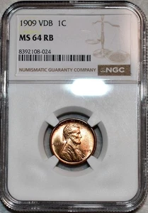 NGC MS-64 RB 1909-P VDB Lincoln Cent, Blazing, Clearly Full-Red specimen. - Picture 1 of 2