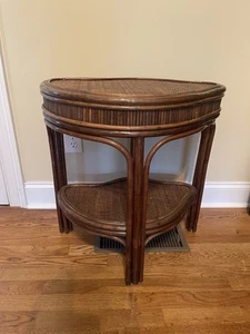 Vintage Chinoiserie Bamboo & Rattan Handmade 2 Tier End Table Asian Modern 70s - Picture 1 of 11