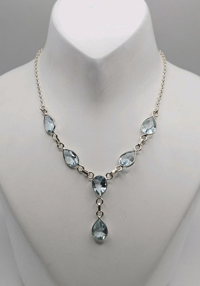 Collar Lariat vintage de plata de ley de 12 quilates con topacio azul de 18" Foto 1 de 4