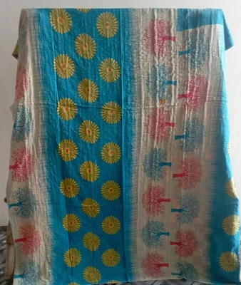 Handmade Bedspread Vintage Kantha Quilt Indian Bedding Quilts Coverlet Blanket - Image 1 of 2
