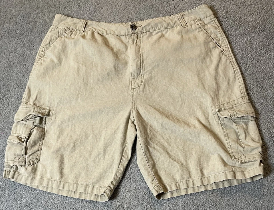 Paradise Collection Cargo Shorts Mens 42 Linen Blend Beige Khaki Pockets Outdoor - Image 1 of 4
