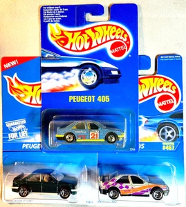 3 HOT WHEELS PEUGEOT 405 sedans 991 (international card) &1995 (collector #457) - Bild 1 von 4