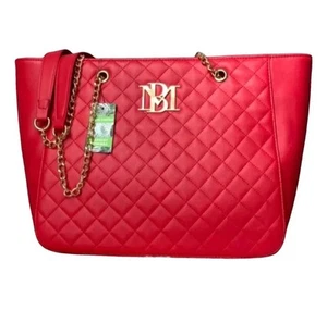 NEW Badgley Mischka Quilted Tote  Purse Vegan Leather - BIG - Red - RETAIL $150 - Picture 1 of 5