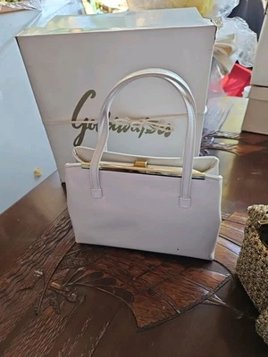 Vintage Crown Lewis White Patent Leather Purse Satchel Handbag Snap Closure - Image 1 of 4