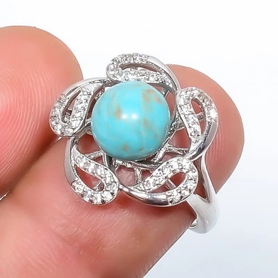 Anillo de joyería enchapado en plata circonita cúbica azul cobre turquesa y blanco Adst. (R144) Foto 1 de 3