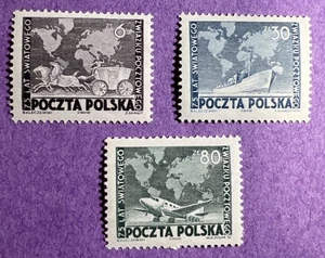 Polonia 1949 - MNH Scott 457-459. UPU 75° anniversario. Diligenza, barca, aereo. - Foto 1 di 1