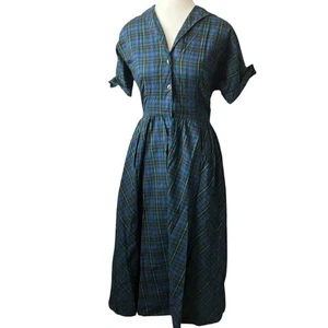 Vintage Jonathan Logan Plaid 50s Midi Dress Shirtwaist Short Sleeve Party Casual - Picture 1 of 7