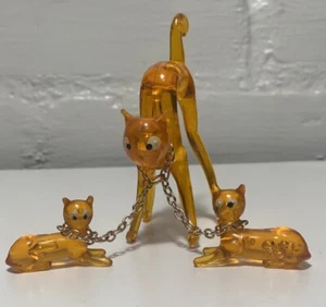 Rare HTF Vintage Orange Amber Lucite Plastic Cats Arched Cat Family Hong Kong - Picture 1 of 7