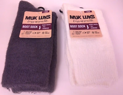 Lote De 2 Calcetines Muk Luks Damas Súper Suaves Blanco Y Gris Botas Tallas 6-11 - Nuevos Foto 1 de 4