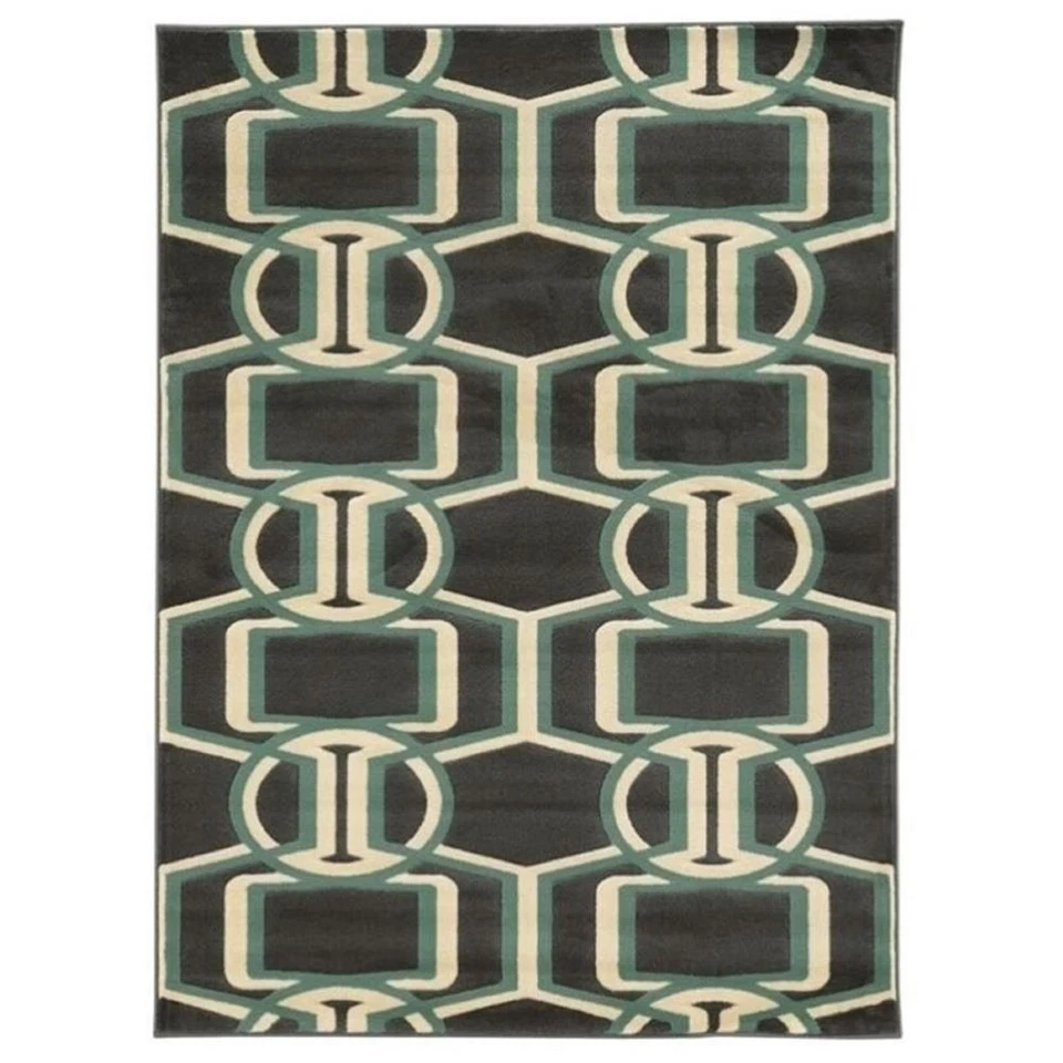 Hawthorne Collection 8' x 10' Bridle Rug in Chocolate and Turquoise Foto 1 de 1