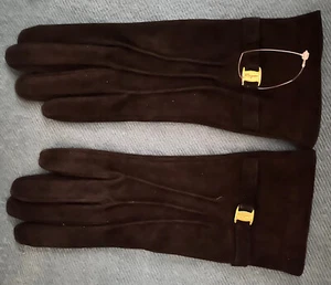 Salvatore Ferragamo Black Very Rare Ladies Gloves Size-7 Italy - Picture 1 of 1