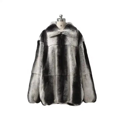 Real Rex Rabbit Fur Coat for Men Natural Chinchilla Color Jacket Winter Overcoat - Image 1 of 4