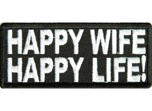 HAPPY WIFE HAPPY LIFE Embroidered Jacket Vest Funny Biker Saying Patch Emblem - Imagen 1 de 1