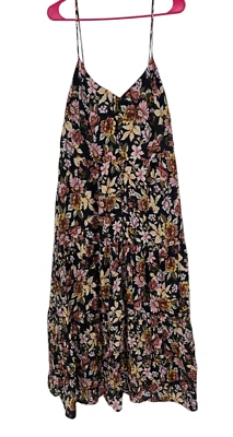 Aqua Size XL Womens Maxi Dress Black Floral Sleeveless Tiered Button Up NWOT - Image 1 of 4