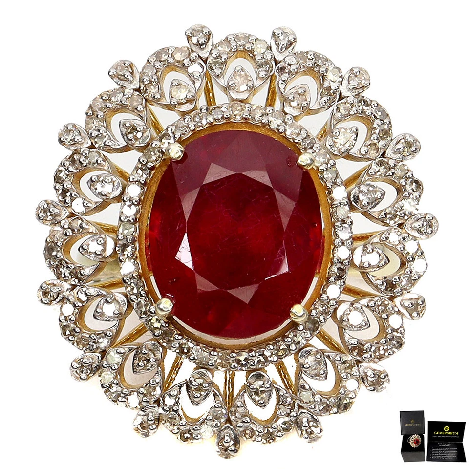 925 Sterling Silver Ring Oval Ruby 8.10ct Diamond Gemstone Jewelry Handmade Gift - Image 1 of 4