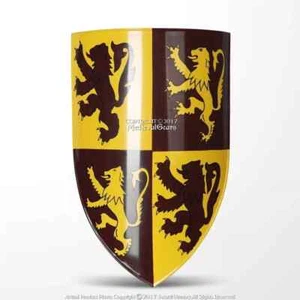 Medieval Scottish Rampant Lion Knight Heater Shield 18G Steel Grip Leather Strap - Picture 1 of 6