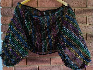 Hand Made Black Womens Top with Shiny Threads See-Through One Size - Picture 1 of 9