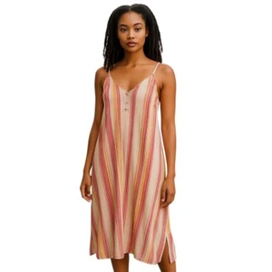 Rip Curl Golden Days Maxi Dress M Medium Striped Slip Slit Summer Cottage Boho - Picture 1 of 11