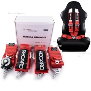 Red RECARO 4 Point 3" Racing Seat Belt Quick Release Seatbelt Snap-On Harness - Foto 1 di 7