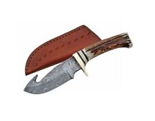 Damascus DM1008 Guthook Stag Hunting Skinner Fixed Blade Knife + Sheath