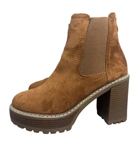 Olivia Miller Brown Platform Back Zip Suede Boots Women’s Size 8.5 - Picture 1 of 10