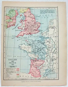 Vintage Longmans Karte von England & Frankreich im Jahr 1259 - Bild 1 von 3