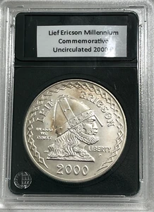 2000 P Leif Ericson Millennium Commemorative 90% Silver Dollar Proof in Slab - Picture 1 of 4