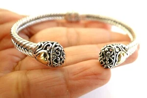 No Stone 18 K Gold Accent 925 Sterling Silver Cuff Bangle Bracelet - Picture 1 of 4