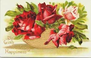 Ramo de rosas rojas deseo de felicidad postal sin publicar - Imagen 1 de 2