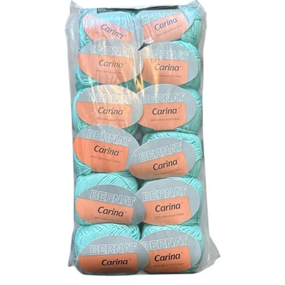 Bernat Carina Mercerized Cotton Yarn 12 Skeins Color #8075 Aqua Light Blue Green - Image 1 of 4