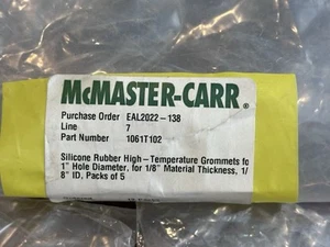 "Ojales de silicona McMaster-Carr 1061T102 1"" agujero 1/8"" grueso alta temperatura rojo - 10 quilates" - Imagen 1 de 2