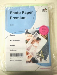 Papier photo jet d'encre premium brillant 4 x 6" (10 x 15 cm). 280gsm PPD-20 - 50 feuilles - Photo 1/2