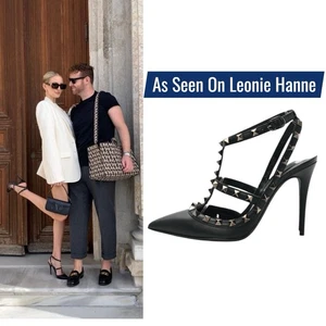 Valentino Garavani Noir Rockstud 100mm Caged Leather Pumps Black Women Size 36.5 - Picture 1 of 13