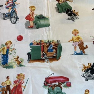 Rare Vintage Dick & Jane Cotton Fabric 39”x 44” Cream - Picture 1 of 3
