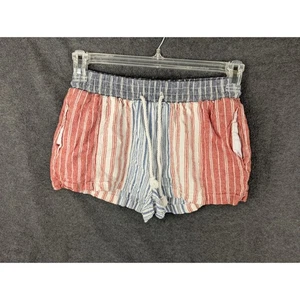 Rot weiß blau gestreifte Shorts Medium elastisch Kordelzug Taille Taschen patriotisch - Bild 1 von 6