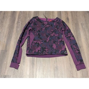 Sudadera pulóver recortada Nike púrpura camuflada para mujer pequeña cuello redondo - Imagen 1 de 4
