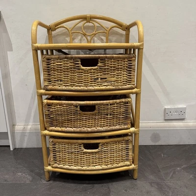 Bamboo & Rattan Bedside Cabinet With Three Drawers - Image 1 of 4