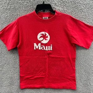 T-shirt vintage Oneita Power pre-restrinta punto singolo Puff Maui rossa taglia large - Foto 1 di 13