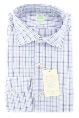Finamore Napoli Blue Plaid Shirt - Extra Slim - 15.75/40 - (2018022715) - Image 1 of 4